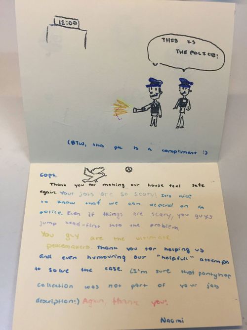 A thank you card written by one of the children to the officers. (Facebook: Fremont Police Department)