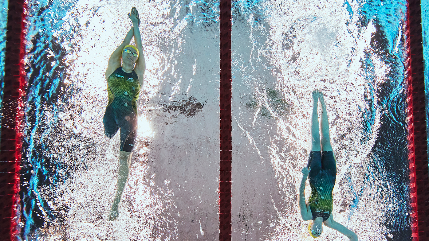 Australia&#x27;s Ellie Cole (L) and Lakeisha Patterson compete in in the women&#x27;s 400m Freestyle S9 heats at the Tokyo 2020 Olympics.