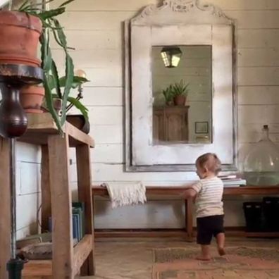 Joanna Gaines posted video of Crew walking in hallway.