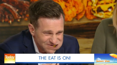 David Campbell tries to eat as many vegan koftas as he can in a minute.