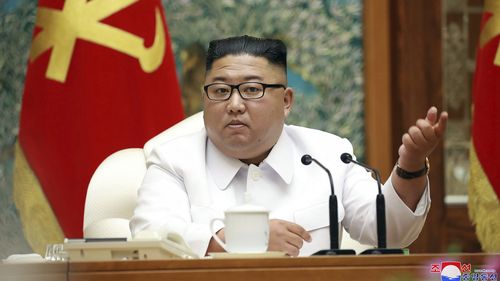 North Korean leader Kim Jong Un attends an emergency Politburo meeting in Pyongyang, North Korea.