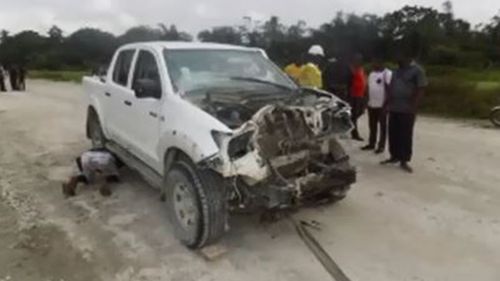 The vehicle the group was travelling in when the driver was shot dead and three Aussies were kidnapped at gunpoint. (Supplied)