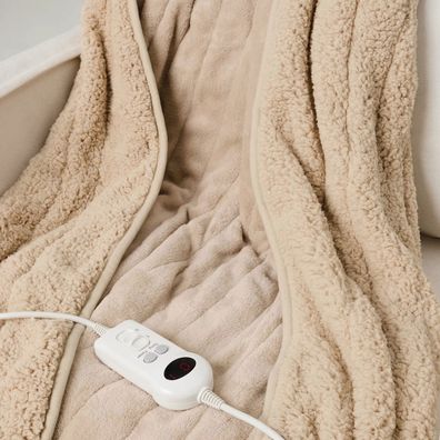 Heated plaid sherpa natural