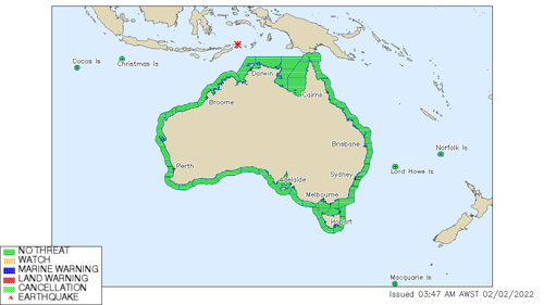 The Bureau of Meteorology said there's no tsunami threat to Australia after the quake.