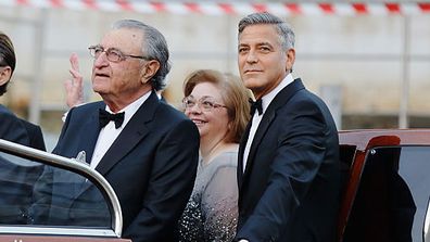 George Clooney and family on the way to his wedding to Amal Clooney on September 27, 2014 in Venice, Italy.