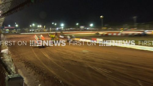 Adam Hourigan crashed his car into the fence at Sydney Speedway.