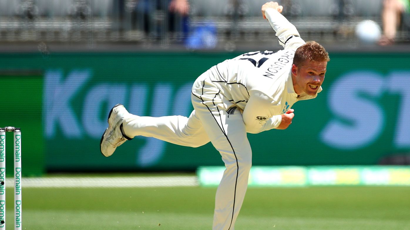 Lockie Ferguson bowls during day one of the First Test match between Australia and New Zealand 