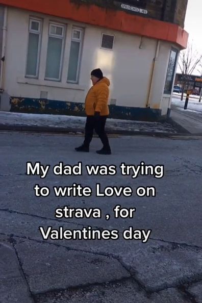 man attempts to write love on strava