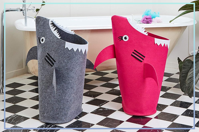 9PR: PIKL Kids Shark Laundry Basket, Grey and Pink