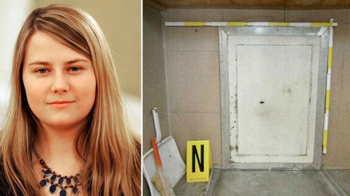 Natascha Kampusch and the entrance to the room where she spent much of her childhood. (AAP)