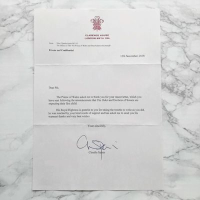 Prince Charles' letter to a fan, 2018