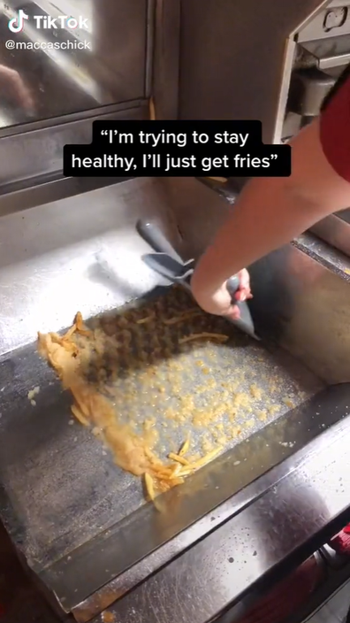 TikToker reveals the oil and residue left over from McDonald's fries.