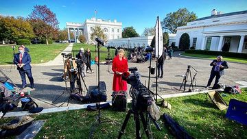 &#x27;It&#x27;s on&#x27;: Nine US Correspondent Adams checks her notes as she prepares for the camera to roll.