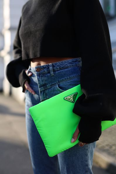 Prada Clutch Padded Nylon 2 Neon Green