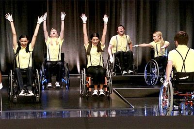 <B>From the episode...</B> 'Wheels'<br/><br/><br/><B>Why it's awesome:</B> The entire glee club? Performing a whole song in wheelchairs? To support their wheelchair-bound pal Artie? You might say that this routine is <i>wheely </i>good.