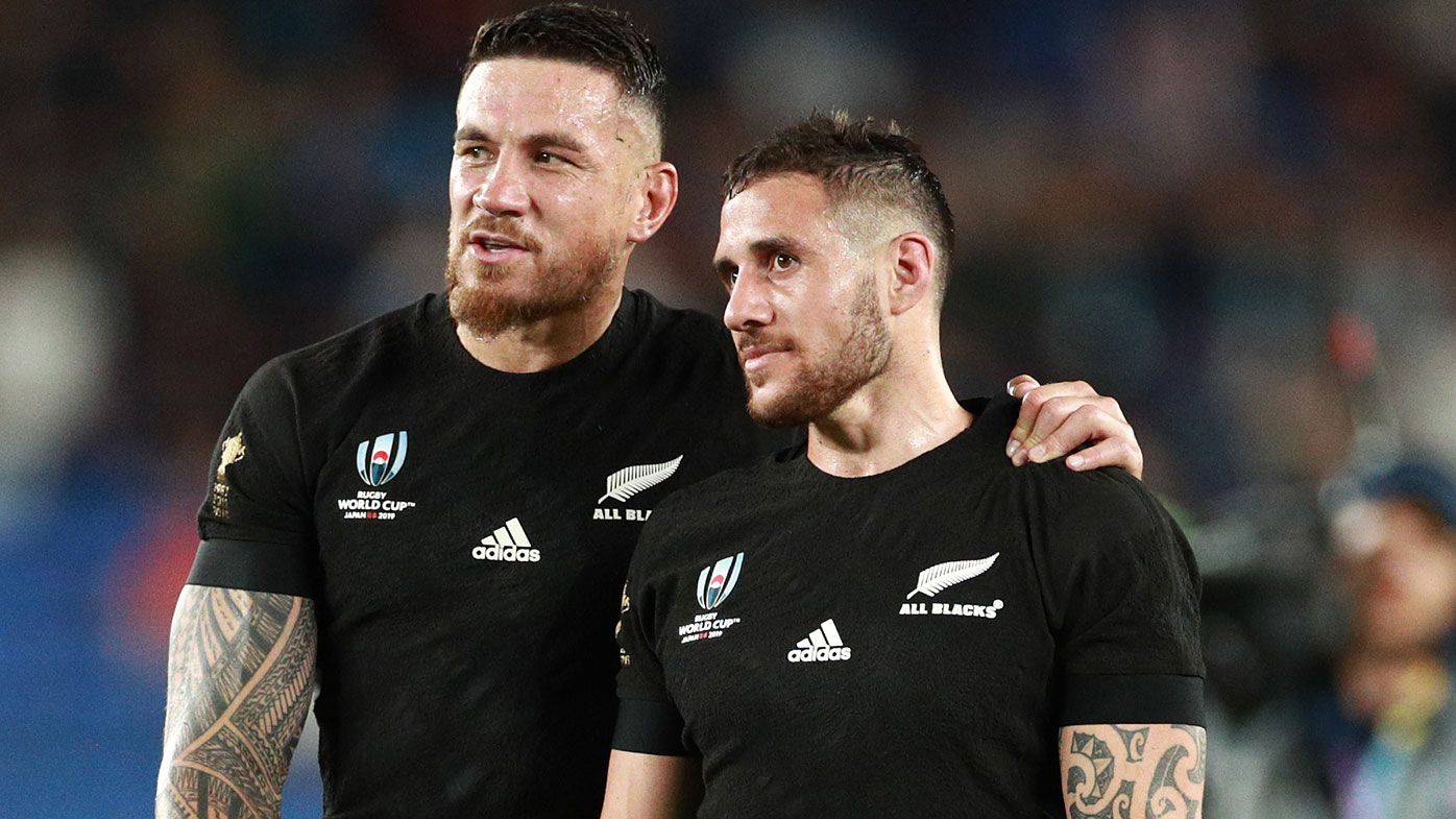 Sonny Bill Williams of New Zealand and TJ Perenara of New Zealand are seen after the Rugby World Cup 2019 Group B game between New Zealand and South Africa at International Stadium Yokohama on September 21, 2019 in Yokohama, Kanagawa, Japan. (Photo by Adam Pretty/Getty Images)