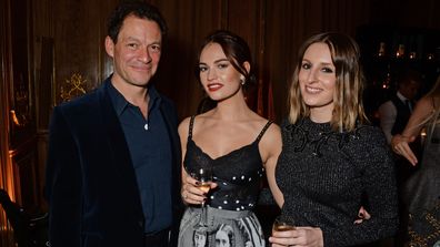 Dominic West, Lily James and Laura Carmichael attend the Harper's Bazaar Women Of The Year Awards 2018, in partnership with Michael Kors and Mercedes-Benz, at Claridge's Hotel on October 30, 2018 in London, England.