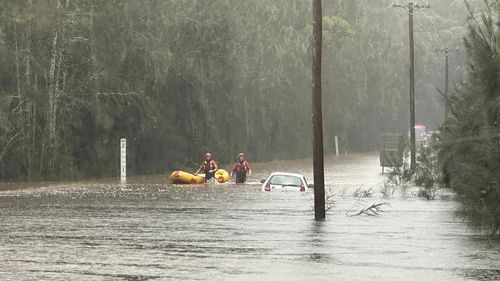 The NSW Rural Fire Service Huskisson brigade ﻿rescued a man stuck in floodwaters at Woollamia this morning.