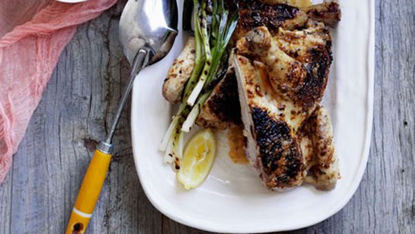 Char-grilled chicken with corn salad and buttermilk dressing