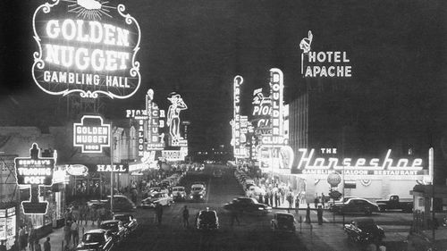  The neon lights burn all night on Fremont Street in Las Vegas, Nev., on Aug. 7, 1953.