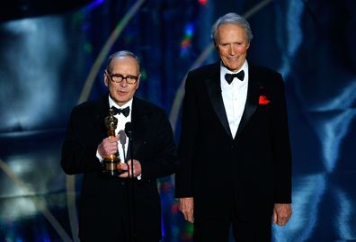 Ennio Morricone received an  Honorary Academy Award from Clint Eastwood during the 79th Annual Academy Awards in 2007