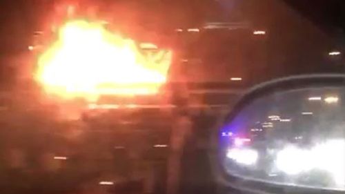 Traffic chaos on Melbourne's West Gate Freeway after car burst into flames