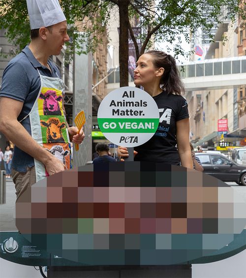 PETA set up a realistic fake dog in a gruesome stunt in Sydney's CBD.