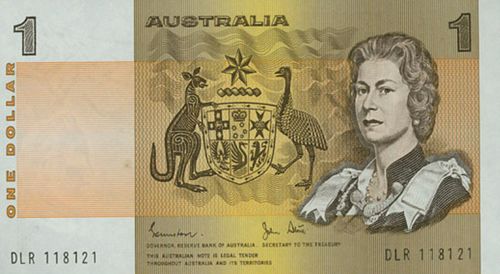 Australia's now-defunct $1 note, which features an image of Queen Elizabeth II