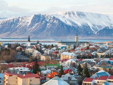 Reykjavik the capital city of Iceland above view from Perlan.