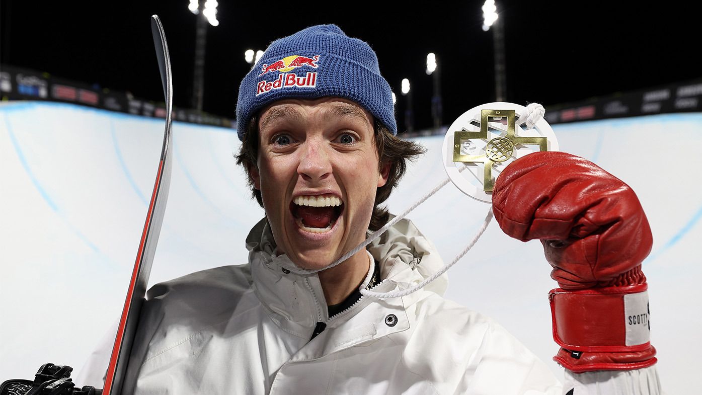Australian snowboarding ace Scotty James celebrates victory at the X Games in Aspen, Colorado at the weekend.