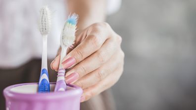 Toothbrushes in the bathroom