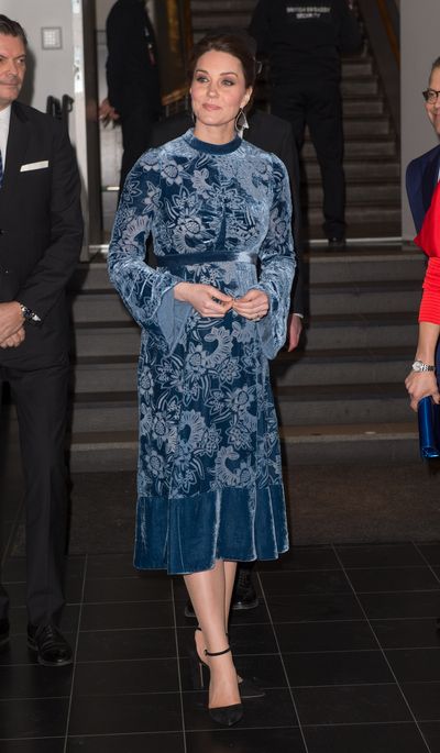 Duchess of Cambridge Kate Middleton wearing Erdem to a reception to celebrate Swedish culture at the Fotografiska Gallery on January 31, 2018&nbsp;