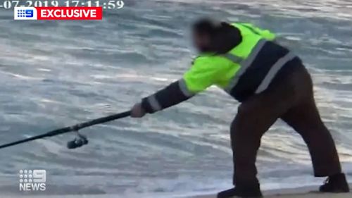 One man was seen fishing despite been spotted on crutches earlier.