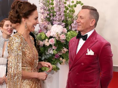 Kate Middleton, the Duchess of Cambridge, meets actor Daniel Craig as she attends the "No Time To Die" World Premiere at Royal Albert Hall on September 28, 2021 in London, England. (Photo by Chris Jackson/Getty Images)