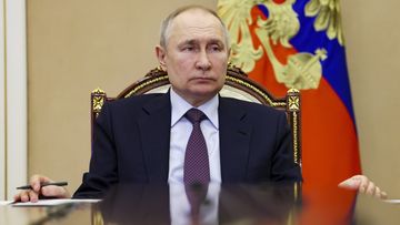 Russian President Vladimir Putin attends a ceremony to open new pharmaceutical production facilities in the Kaliningrad Region, Mordovia and St Petersburg via videoconference in Moscow, Russia, Thursday, March 30, 2023