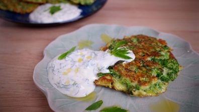 Jane de Graaff's broccolini, pea and soft herb fritters