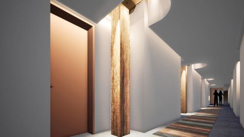 The proposed interior hallway design for the Surry Hills hotel.