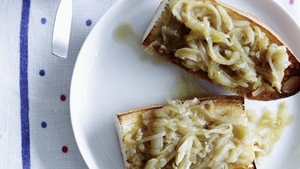 Slow-cooked garlic and onion with toasted baguette