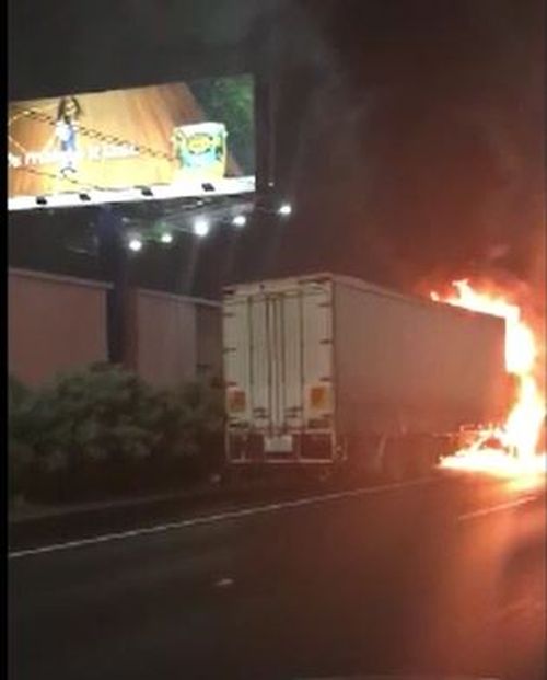 A truck has burst into flames on the side of a road near Melbourne's Tullamarine Airport.