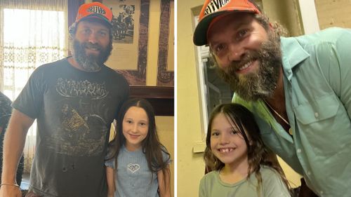 Stacee Ross' daughters Dakoda and Shiloh with actor Jai Courtney during filming of Runt in York, WA.