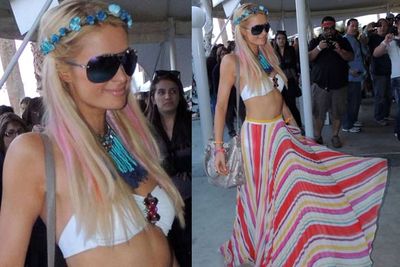 Always dressed to be the centre of attention, Paris looks like she’s supposed to be at a beach, not a festival.<br/><br/><i>Paris Hilton at Coachella Festival 2012<br/>Image: Snappermedia</i>