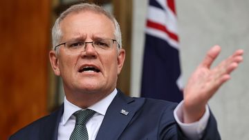 Prime Minister Scott Morrison during a press conference at Parliament House in Canberra