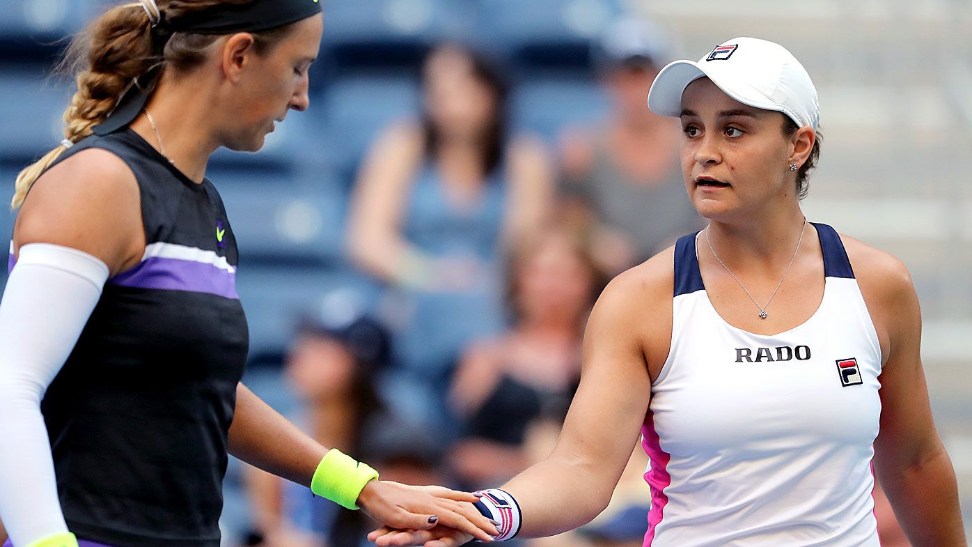 Barty playing doubles at the US Open