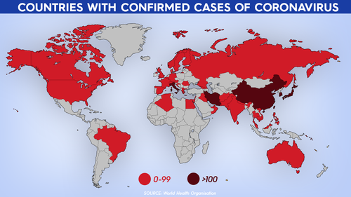 Countries with confirmed cases of coronavirus.