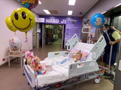 Roxy in hospital during her cancer treatment, which included intense chemotherapy.