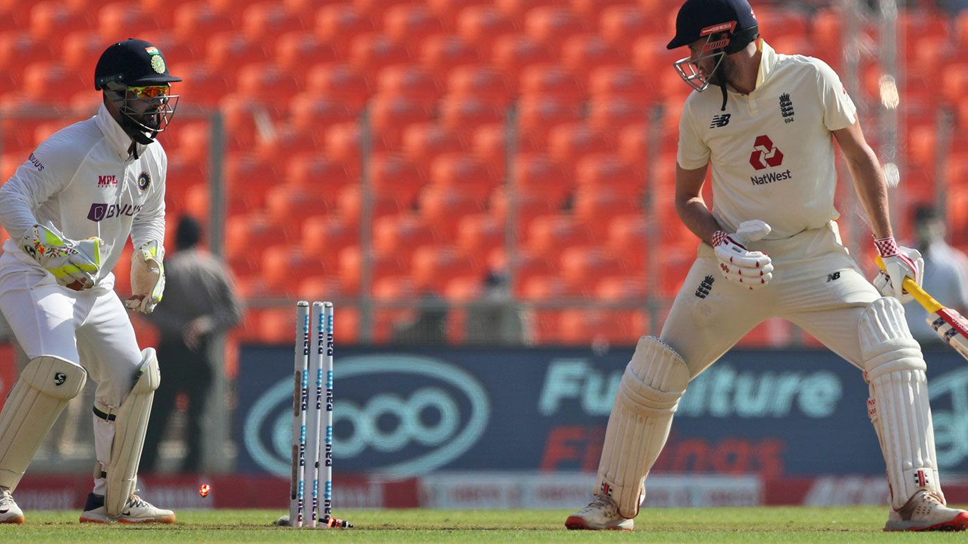 England&#x27;s Dom Sibley is bowled on the first morning of the fourth Test against India.