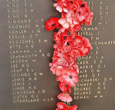 Visiting a war memorial on Anzac Day.