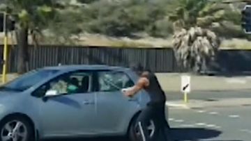 A pole-wielding man has unleashed on innocent motorists in Perth, smashing car windows and leaving drivers and passengers showered by shattered glass.