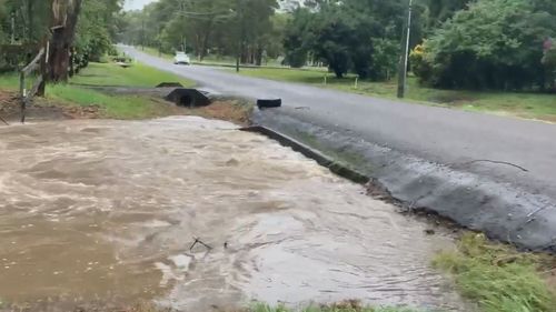 A flooded road in Medowie, NSW.