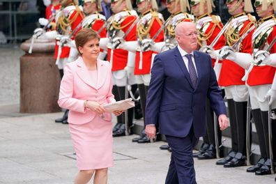 Scottish First Minister Nicola Sturgeon and her husband Peter Murrell arrive for a service of thanksgiving for the reign of Queen Elizabeth II at St Paul's Cathedral in London Friday June 3, 2022 on the second of four days of celebrations to mark the Platinum Jubilee.